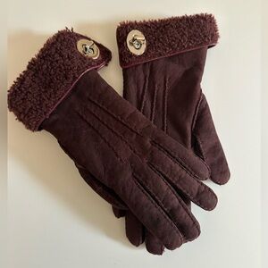 Maroon Authentic COACH suede shearling & leather glove gloves mitten NEVER WORN